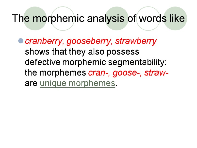 The morphemic analysis of words like  cranberry, gooseberry, strawberry shows that they also